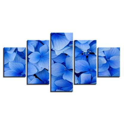 Blue Flowers 5 Piece HD Multi Panel Canvas Wall Art Frame-Original Frame