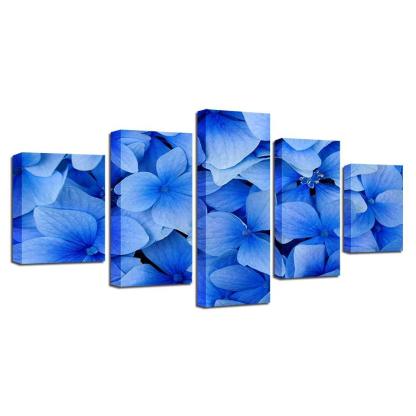 Blue Flowers 5 Piece HD Multi Panel Canvas Wall Art Frame-Original Frame