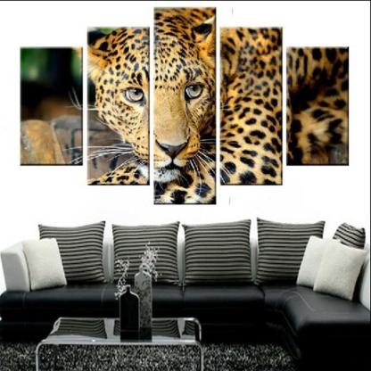 Animal Leopard 5 Piece HD Multi Panel Canvas Wall Art Frame-Original Frame
