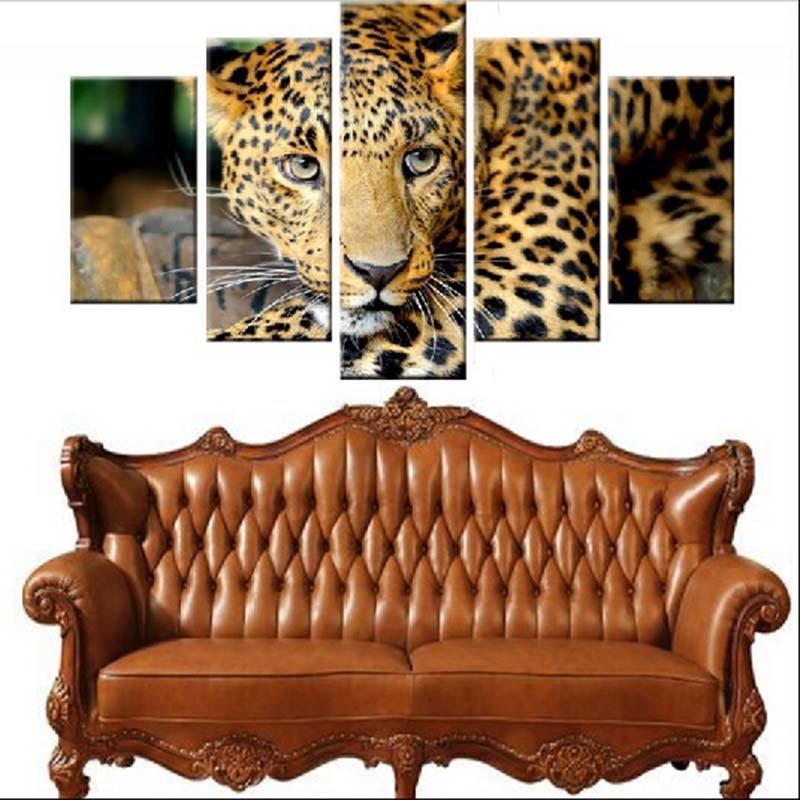 Animal Leopard 5 Piece HD Multi Panel Canvas Wall Art Frame-Original Frame