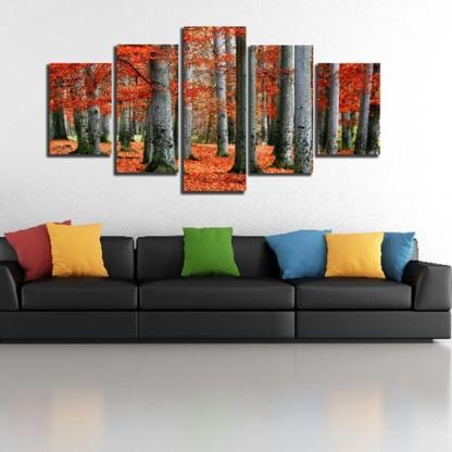 Forest Fallen Leaves Scenery 5 Piece HD Multi Panel Canvas Wall Art Frame-Original Frame