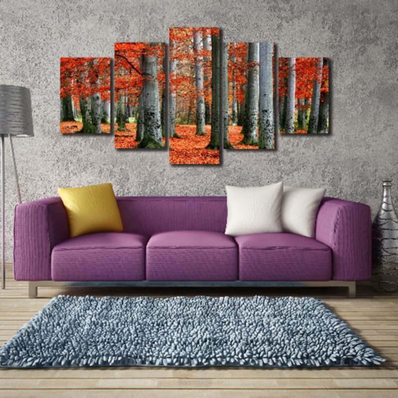 Forest Fallen Leaves Scenery 5 Piece HD Multi Panel Canvas Wall Art Frame-Original Frame
