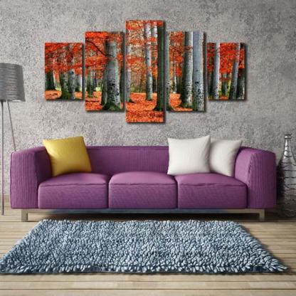 Forest Fallen Leaves Scenery 5 Piece HD Multi Panel Canvas Wall Art Frame-Original Frame