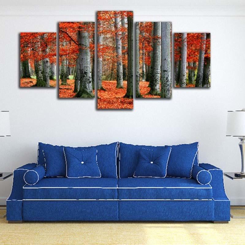 Forest Fallen Leaves Scenery 5 Piece HD Multi Panel Canvas Wall Art Frame-Original Frame