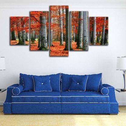 Forest Fallen Leaves Scenery 5 Piece HD Multi Panel Canvas Wall Art Frame-Original Frame
