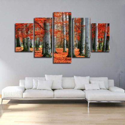 Forest Fallen Leaves Scenery 5 Piece HD Multi Panel Canvas Wall Art Frame-Original Frame
