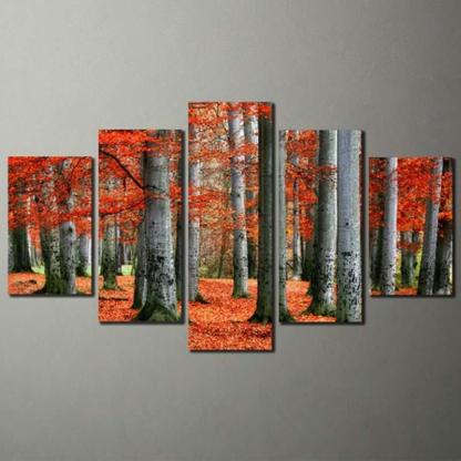 Forest Fallen Leaves Scenery 5 Piece HD Multi Panel Canvas Wall Art Frame-Original Frame