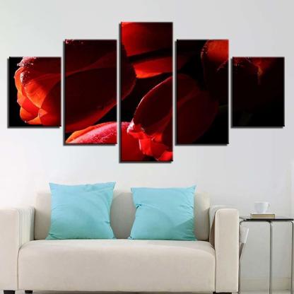Red Tulips Flowers 5 Piece HD Multi Panel Canvas Wall Art Frame-Original Frame