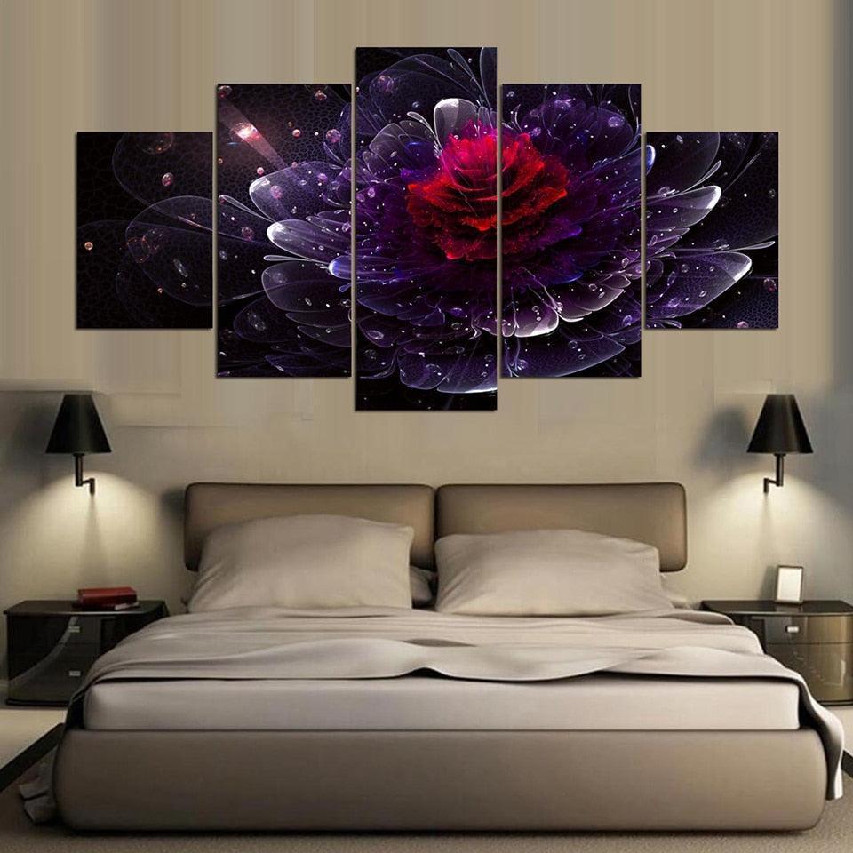 Red Rose 5 Piece HD Multi Panel Canvas Wall Art Frame-Original Frame