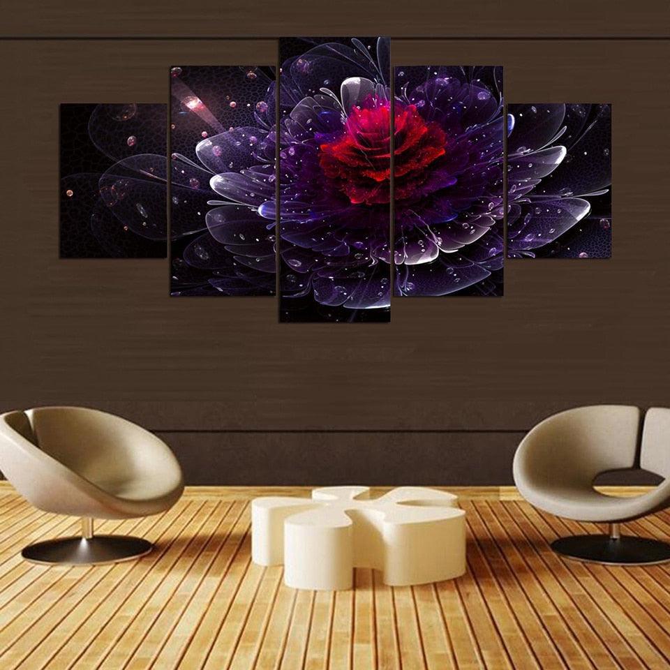 Red Rose 5 Piece HD Multi Panel Canvas Wall Art Frame-Original Frame