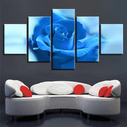 Blue Rose Flower 5 Piece HD Multi Panel Canvas Wall Art Frame-Original Frame