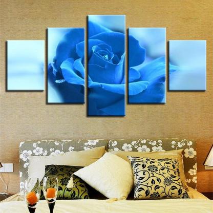 Blue Rose Flower 5 Piece HD Multi Panel Canvas Wall Art Frame-Original Frame