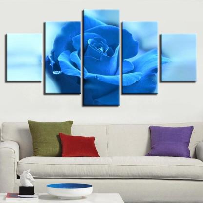 Blue Rose Flower 5 Piece HD Multi Panel Canvas Wall Art Frame-Original Frame