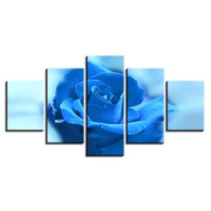 Blue Rose Flower 5 Piece HD Multi Panel Canvas Wall Art Frame-Original Frame