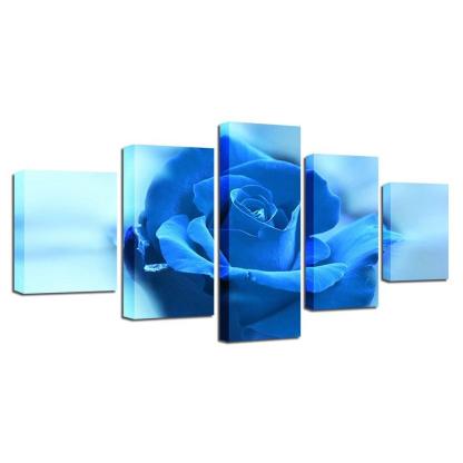 Blue Rose Flower 5 Piece HD Multi Panel Canvas Wall Art Frame-Original Frame