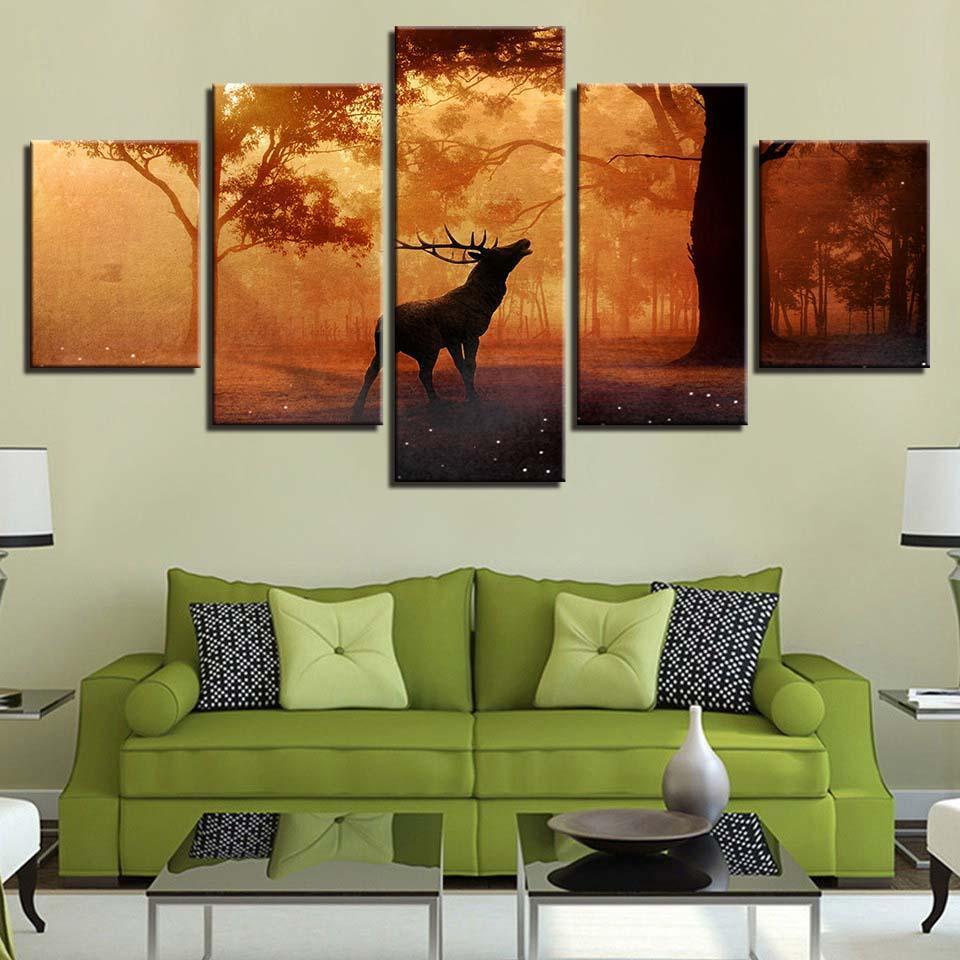 Animal Elk Deer 5 Piece HD Multi Panel Canvas Wall Art Frame-Original Frame
