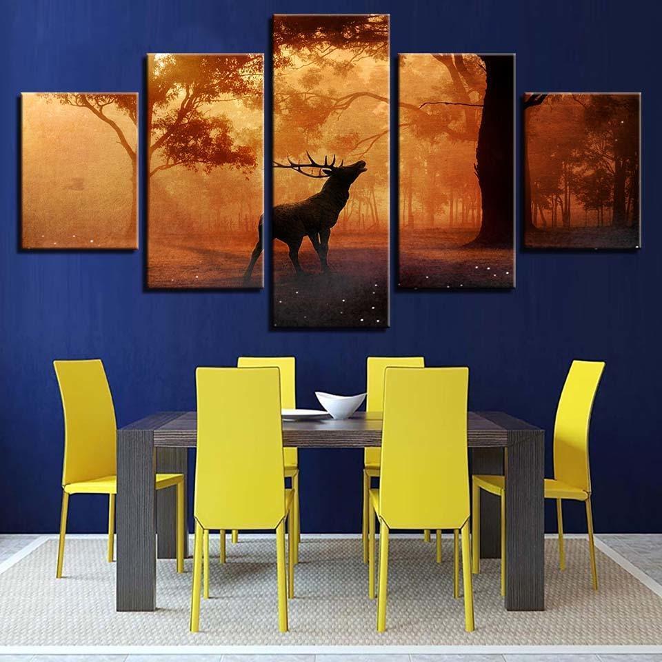 Animal Elk Deer 5 Piece HD Multi Panel Canvas Wall Art Frame-Original Frame