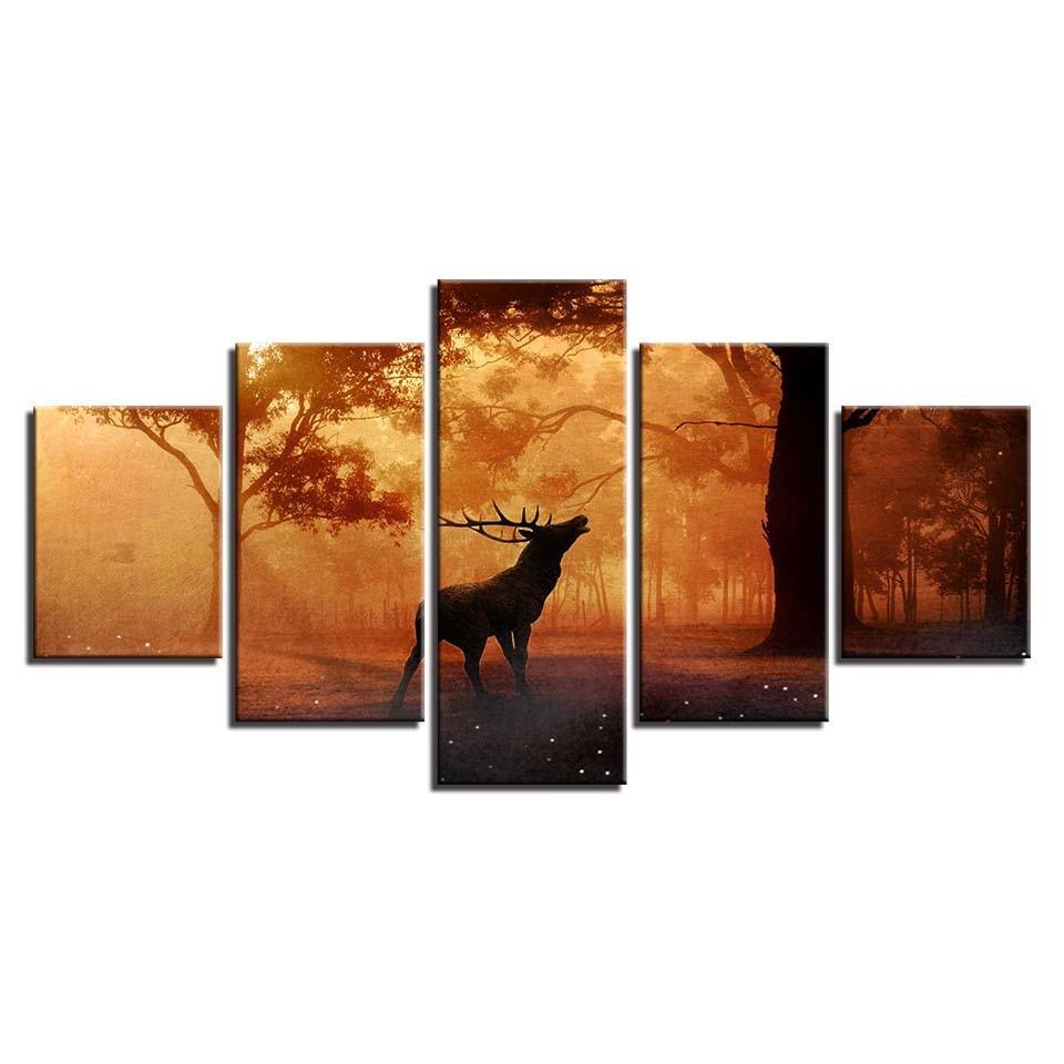 Animal Elk Deer 5 Piece HD Multi Panel Canvas Wall Art Frame-Original Frame