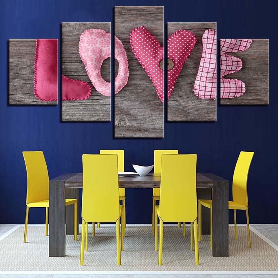 English Letter Pictures 5 Piece HD Multi Panel Canvas Wall Art Frame-Original Frame