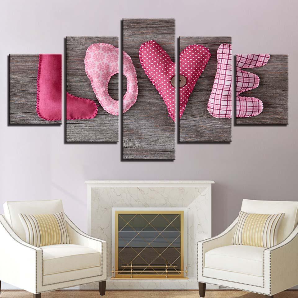 English Letter Pictures 5 Piece HD Multi Panel Canvas Wall Art Frame-Original Frame