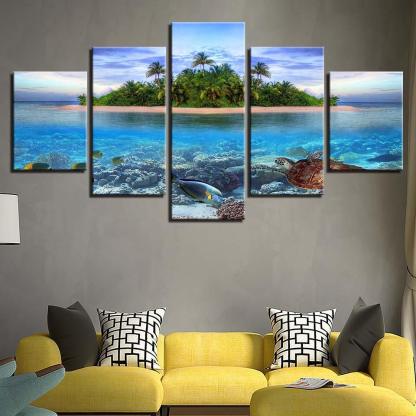 Ocean Beach 5 Piece HD Multi Panel Canvas Wall Art Frame-Original Frame