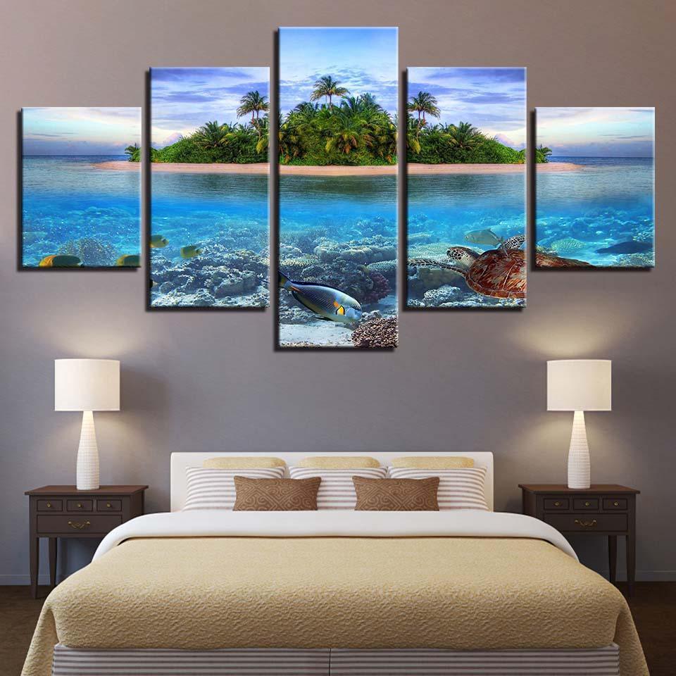 Ocean Beach 5 Piece HD Multi Panel Canvas Wall Art Frame-Original Frame