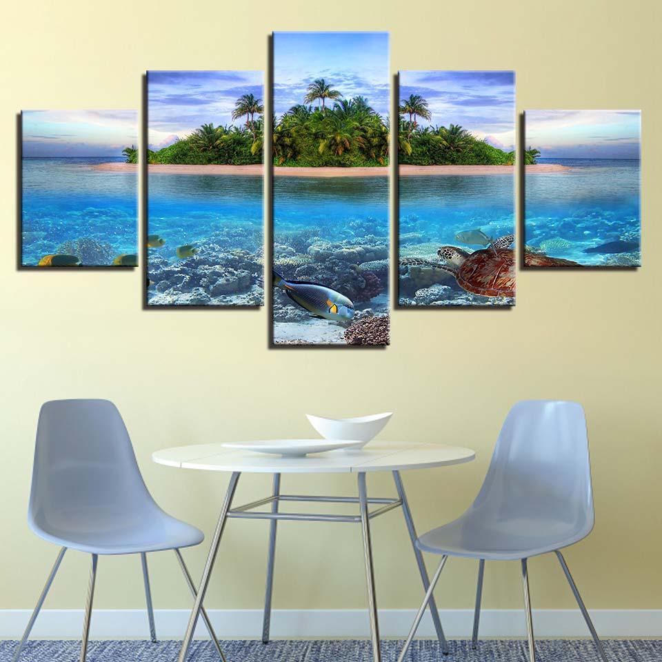 Ocean Beach 5 Piece HD Multi Panel Canvas Wall Art Frame-Original Frame