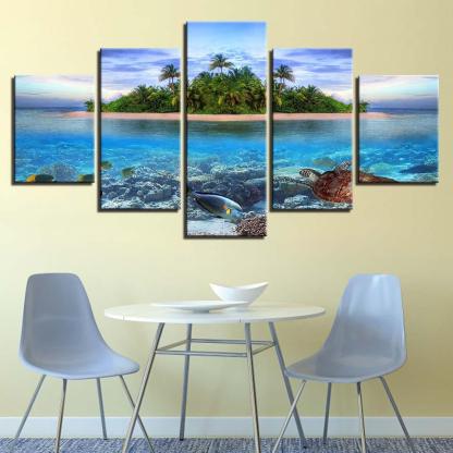 Ocean Beach 5 Piece HD Multi Panel Canvas Wall Art Frame-Original Frame