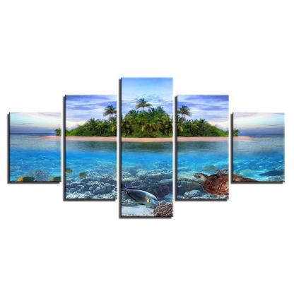 Ocean Beach 5 Piece HD Multi Panel Canvas Wall Art Frame-Original Frame