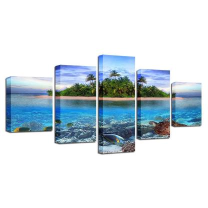 Ocean Beach 5 Piece HD Multi Panel Canvas Wall Art Frame-Original Frame