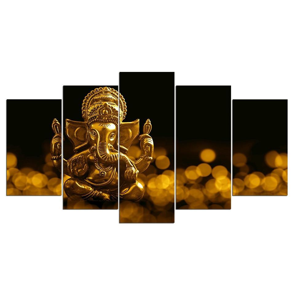 Lord Ganesha Statue 5 Piece HD Multi Panel Canvas Wall Art Frame-Original Frame