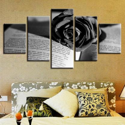 Black Rose And Book 5 Piece HD Multi Panel Canvas Wall Art Frame-Original Frame