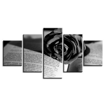 Black Rose And Book 5 Piece HD Multi Panel Canvas Wall Art Frame-Original Frame