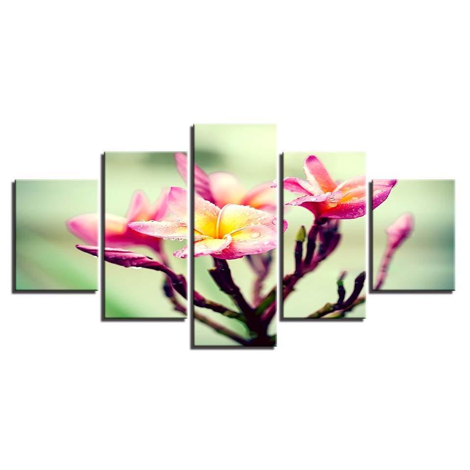 Flower Branch Snow Mountains 5 Piece HD Multi Panel Canvas Wall Art Frame-Original Frame