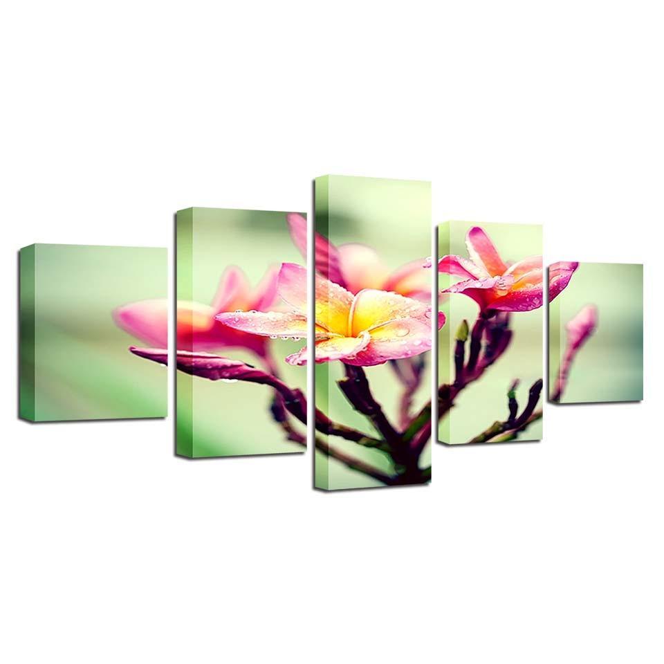 Flower Branch Snow Mountains 5 Piece HD Multi Panel Canvas Wall Art Frame-Original Frame