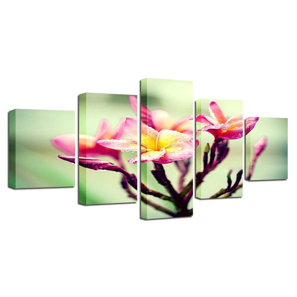 Flower Branch Snow Mountains 5 Piece HD Multi Panel Canvas Wall Art Frame-Original Frame