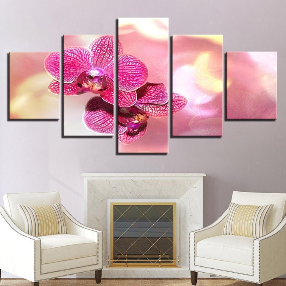 Pink Moth Orchid Flower 5 Piece HD Multi Panel Canvas Wall Art Frame-Original Frame