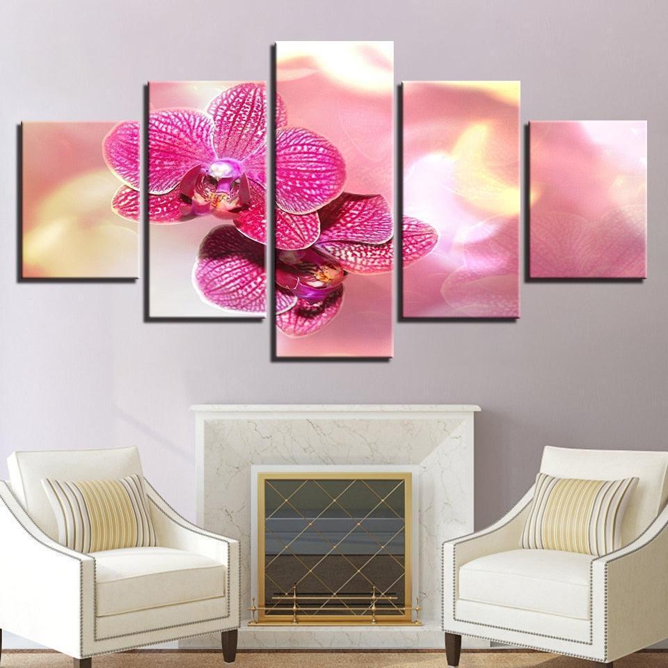 Pink Moth Orchid Flower 5 Piece HD Multi Panel Canvas Wall Art Frame-Original Frame