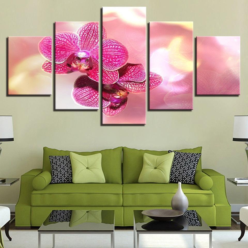 Pink Moth Orchid Flower 5 Piece HD Multi Panel Canvas Wall Art Frame-Original Frame