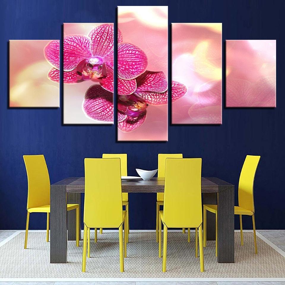 Pink Moth Orchid Flower 5 Piece HD Multi Panel Canvas Wall Art Frame-Original Frame