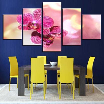 Pink Moth Orchid Flower 5 Piece HD Multi Panel Canvas Wall Art Frame-Original Frame