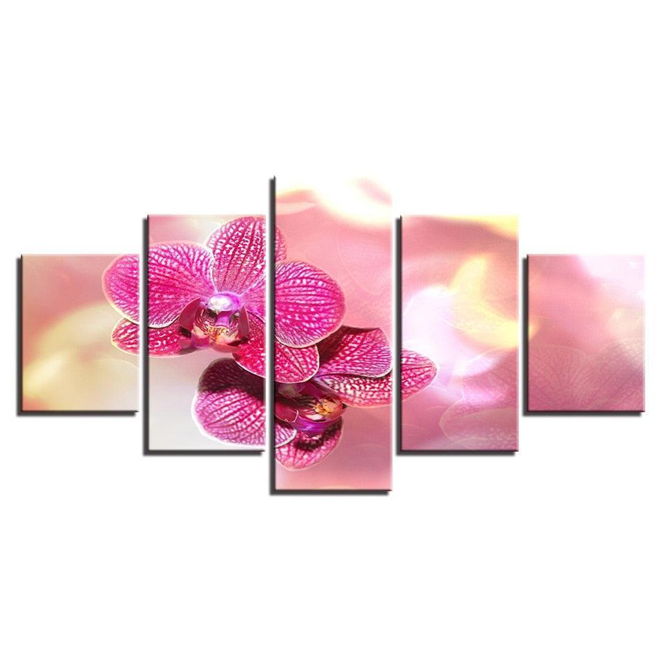 Pink Moth Orchid Flower 5 Piece HD Multi Panel Canvas Wall Art Frame-Original Frame