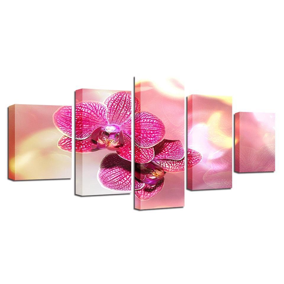 Pink Moth Orchid Flower 5 Piece HD Multi Panel Canvas Wall Art Frame-Original Frame