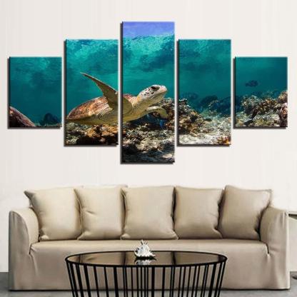 Sea Turtle 5 Piece HD Multi Panel Canvas Wall Art Frame-Original Frame