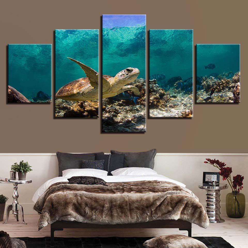Sea Turtle 5 Piece HD Multi Panel Canvas Wall Art Frame-Original Frame