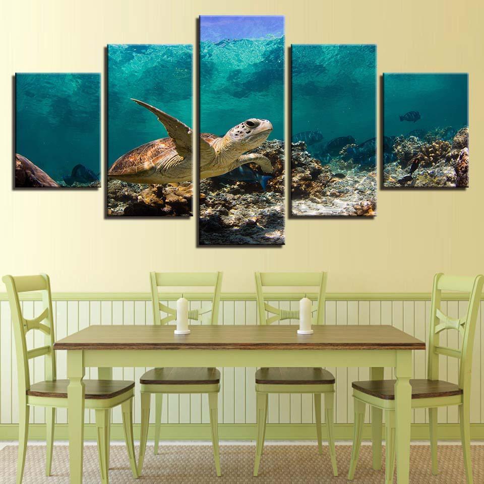 Sea Turtle 5 Piece HD Multi Panel Canvas Wall Art Frame-Original Frame