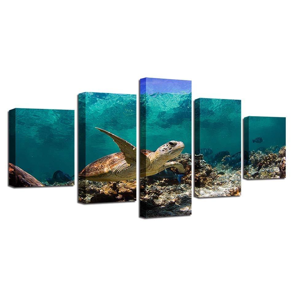 Sea Turtle 5 Piece HD Multi Panel Canvas Wall Art Frame-Original Frame