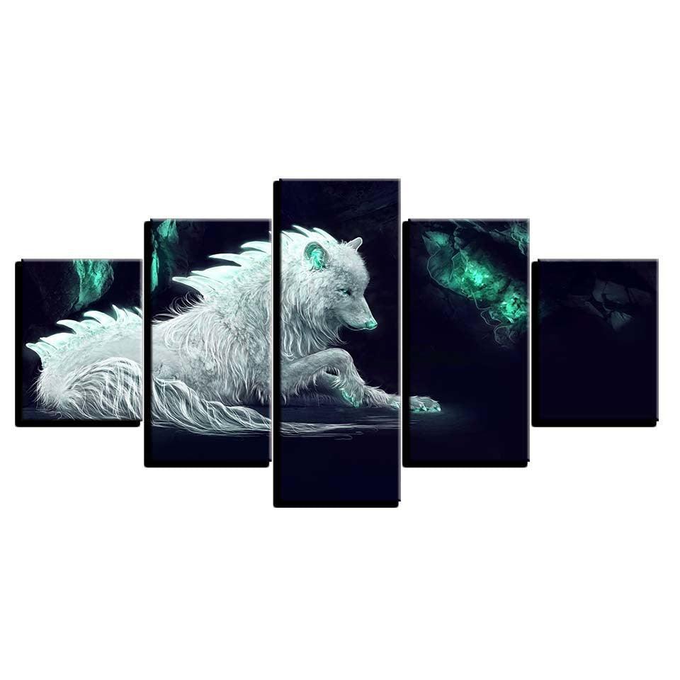 Snow Fox 5 Piece HD Multi Panel Canvas Wall Art Frame-Original Frame