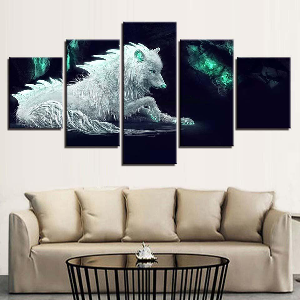 Snow Fox 5 Piece HD Multi Panel Canvas Wall Art Frame-Original Frame