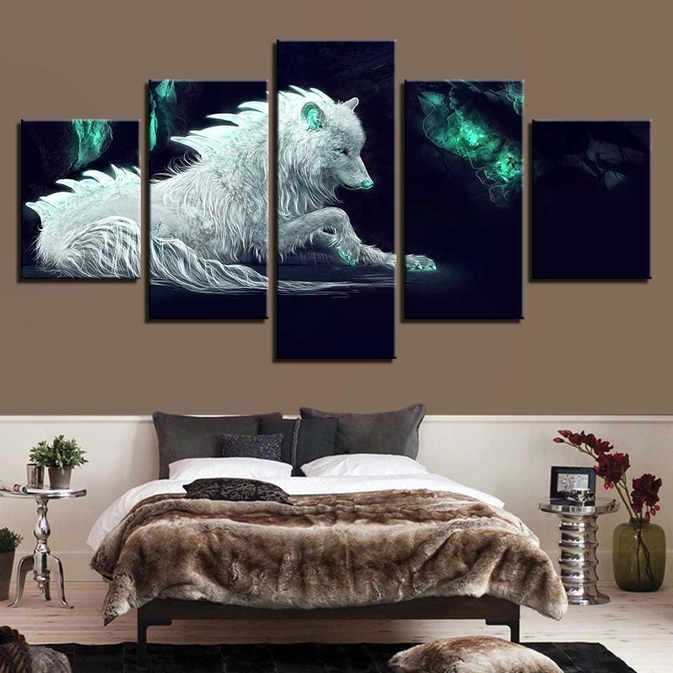 Snow Fox 5 Piece HD Multi Panel Canvas Wall Art Frame-Original Frame